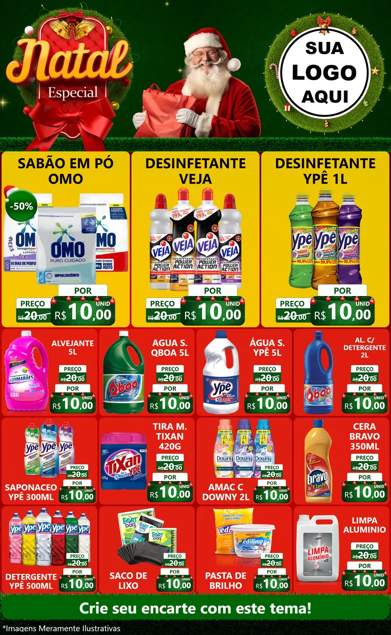 Modelo de Encarte para Encarte Grande com o tema Natal Especial para Produtos de Limpeza
