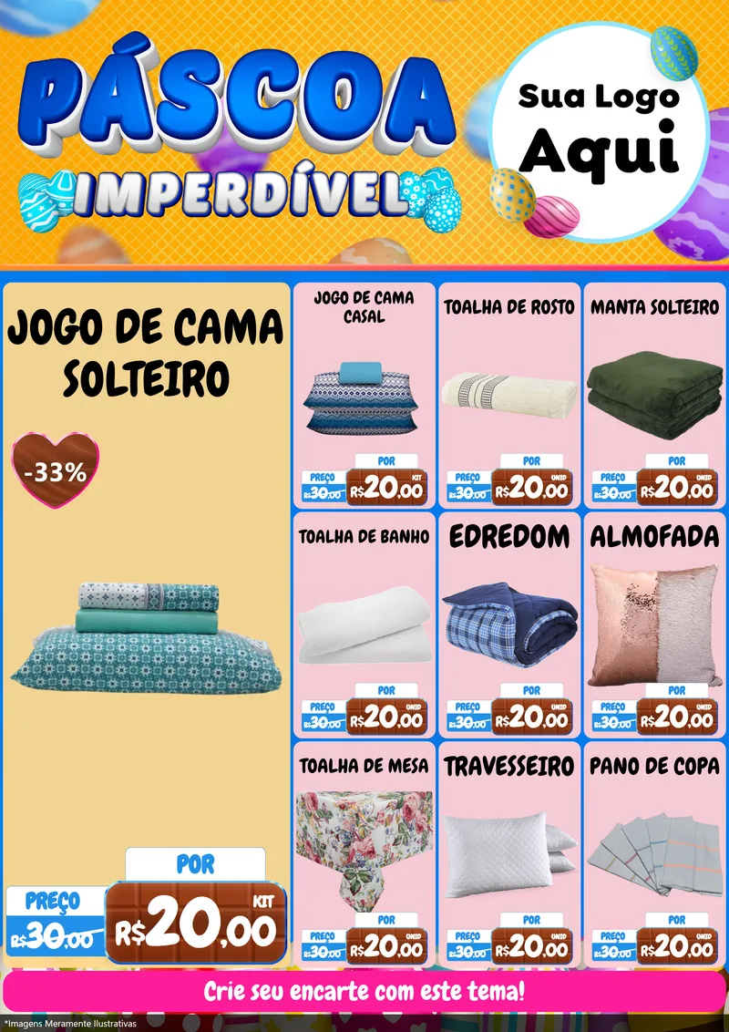 Modelo de Encarte para Encarte A4 Vertical com o tema Páscoa Imperdível para Cama, Mesa e Banho