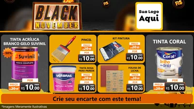 Modelo de TV para TV Horizontal com o tema Black November para Tintas e Ferramentas