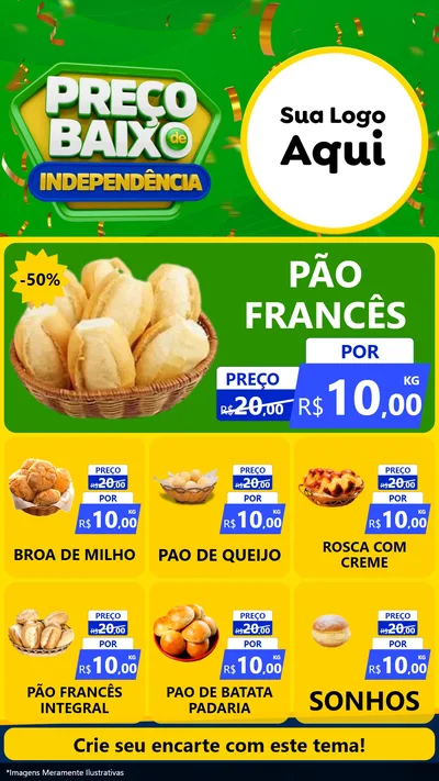 Modelo de Rede Social para Stories com o tema Preço Baixo de Independência para Padaria