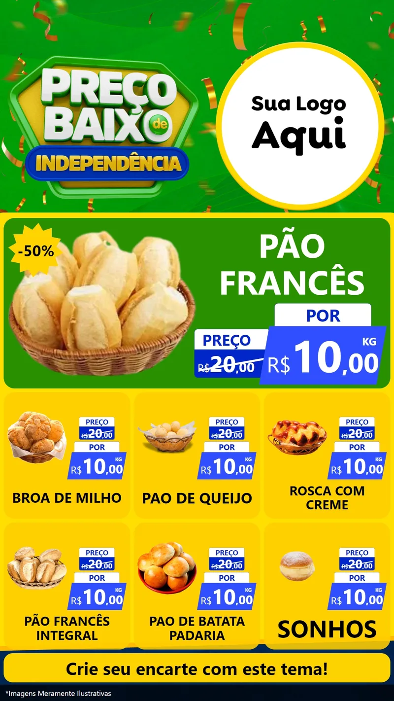 Modelo de Rede Social para Stories com o tema Preço Baixo de Independência para Padaria