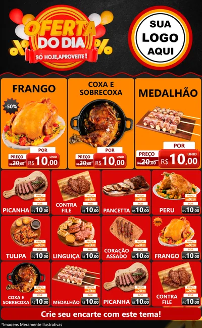Modelo de Encarte para Encarte Grande com o tema Oferta do Dia - Só hoje, Aproveite! para Assados