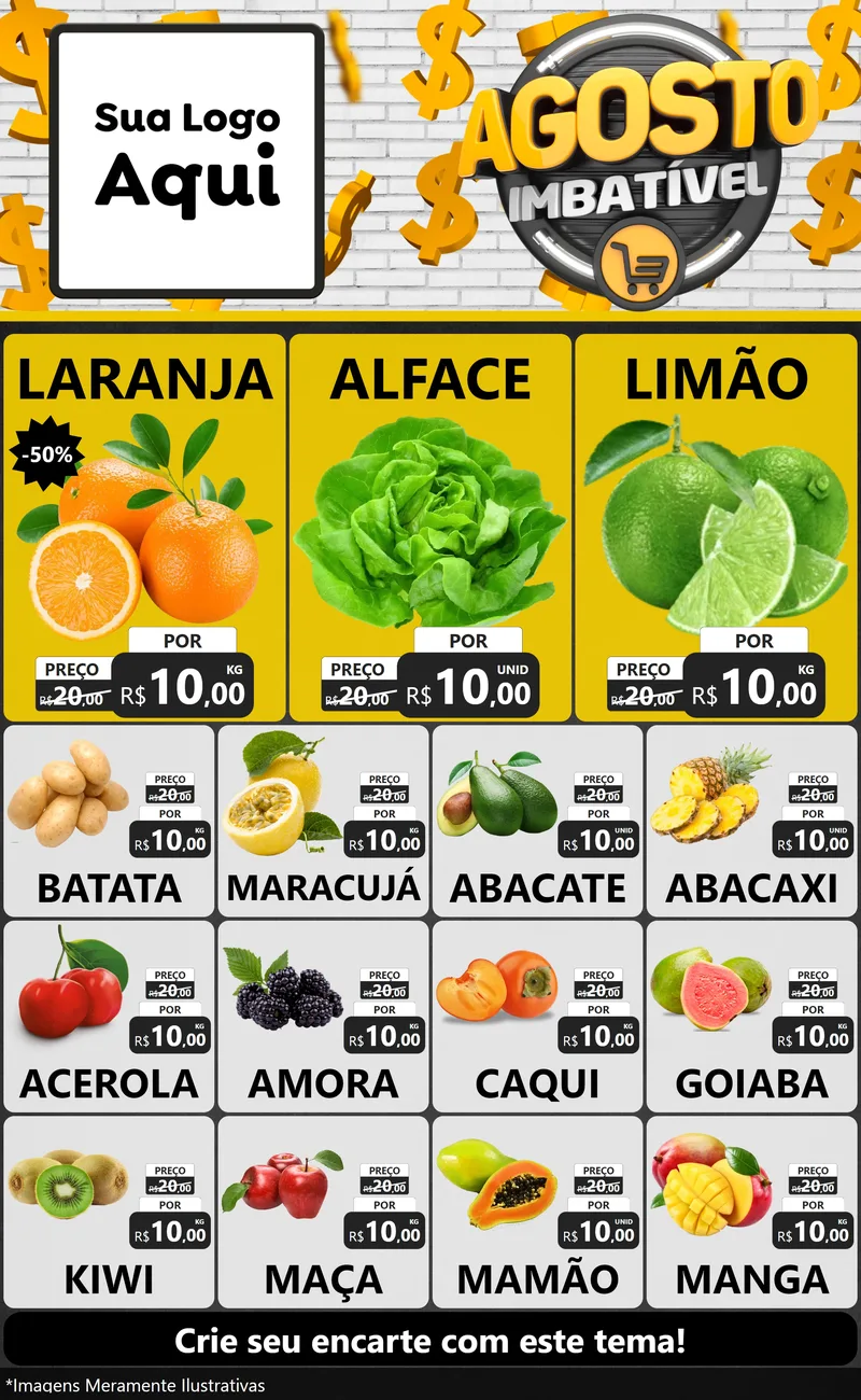 Modelo de Encarte para Encarte Grande com o tema Agosto imbatível para Hortifrúti