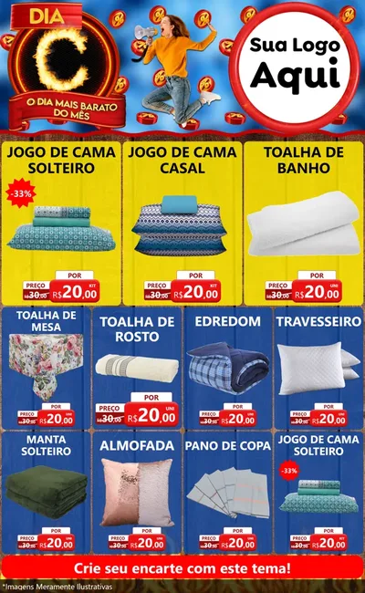 Modelo de Encarte para Encarte Grande com o tema Dia C - O Dia Mais Barato Do Mês para Cama, Mesa e Banho