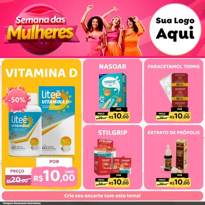 Modelo de Rede Social para Feed Facebook com o tema Semana das Mulheres para Farmácia