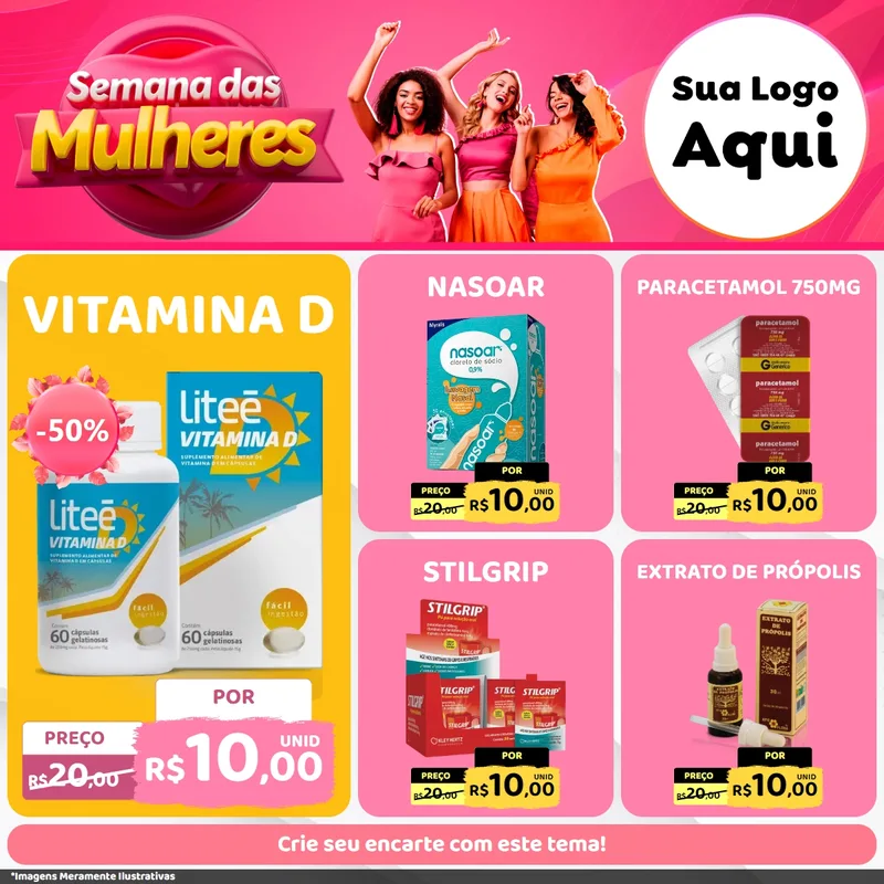 Modelo de Rede Social para Feed Facebook com o tema Semana das Mulheres para Farmácia