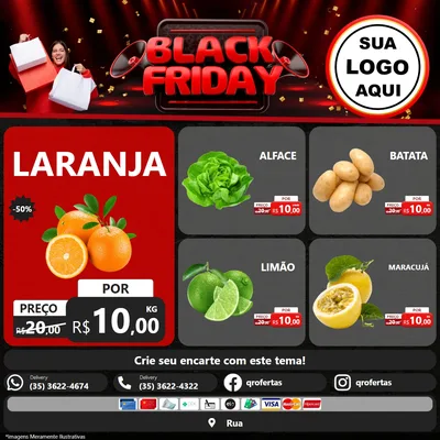 Modelo de Rede Social para Feed Facebook com o tema Black Friday para Hortifrúti