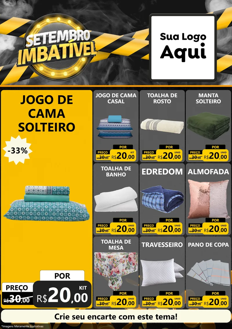 Modelo de Encarte para Encarte A4 Vertical com o tema Setembro Imbatível para Cama, Mesa e Banho