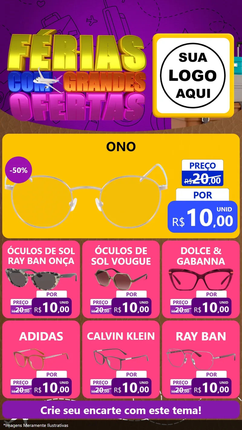 Modelo de Rede Social para Stories com o tema Férias com Grandes Ofertas para Óticas