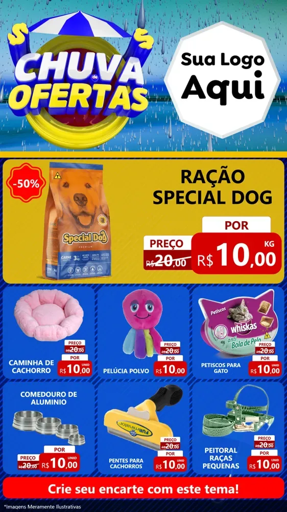 Modelo de Rede Social para Stories com o tema Chuva de Ofertas para Pet Shop