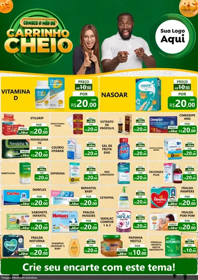 Modelo de Encarte para Encarte A4 Vertical com o tema Carrinho Cheio para Farmácia