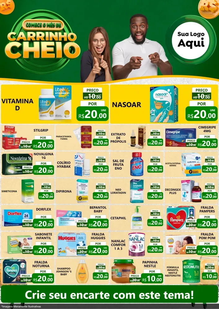 Modelo de Encarte para Encarte A4 Vertical com o tema Carrinho Cheio para Farmácia