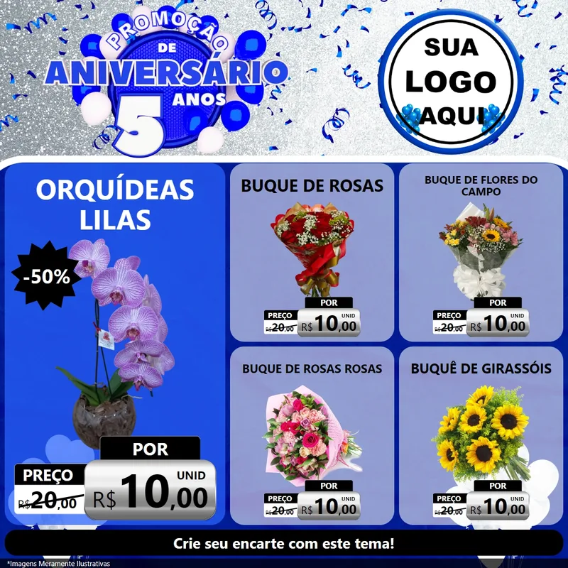 Modelo de Rede Social para Feed Facebook com o tema Promoção de Aniversário - 5 Anos para Floricultura e jardim
