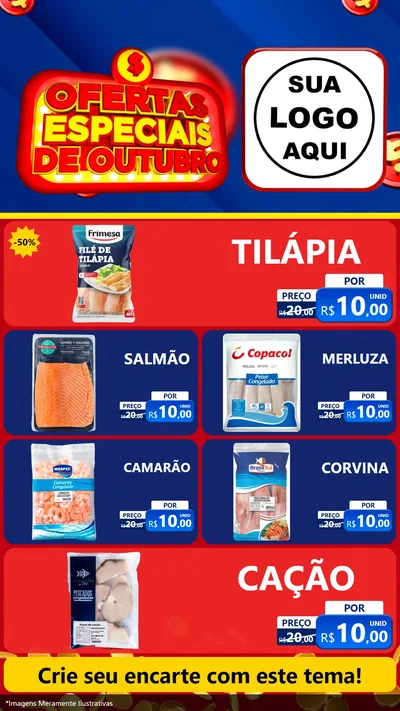 Modelo de TV para TV Vertical com o tema Ofertas Especiais de Outubro para Peixaria