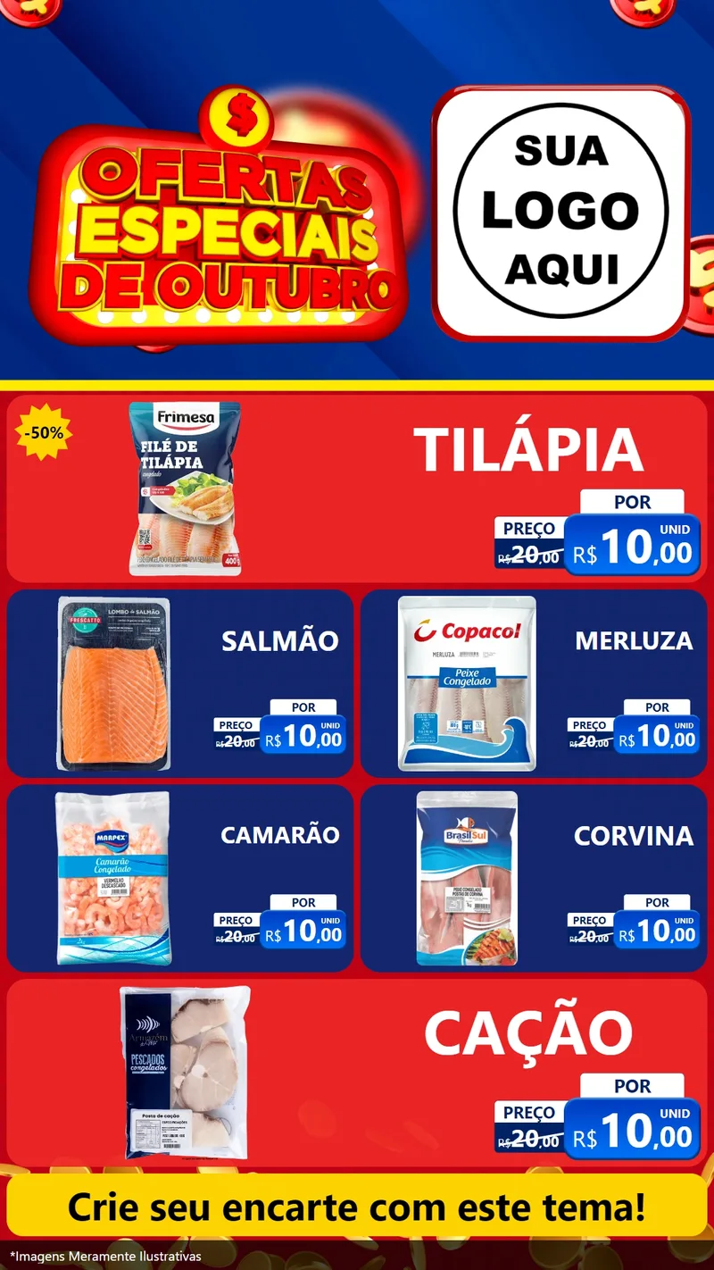 Modelo de TV para TV Vertical com o tema Ofertas Especiais de Outubro para Peixaria