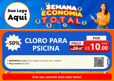 Modelo de Cartaz para Cartaz A4 Horizontal com o tema Semana Economia Total para Produtos para Piscina