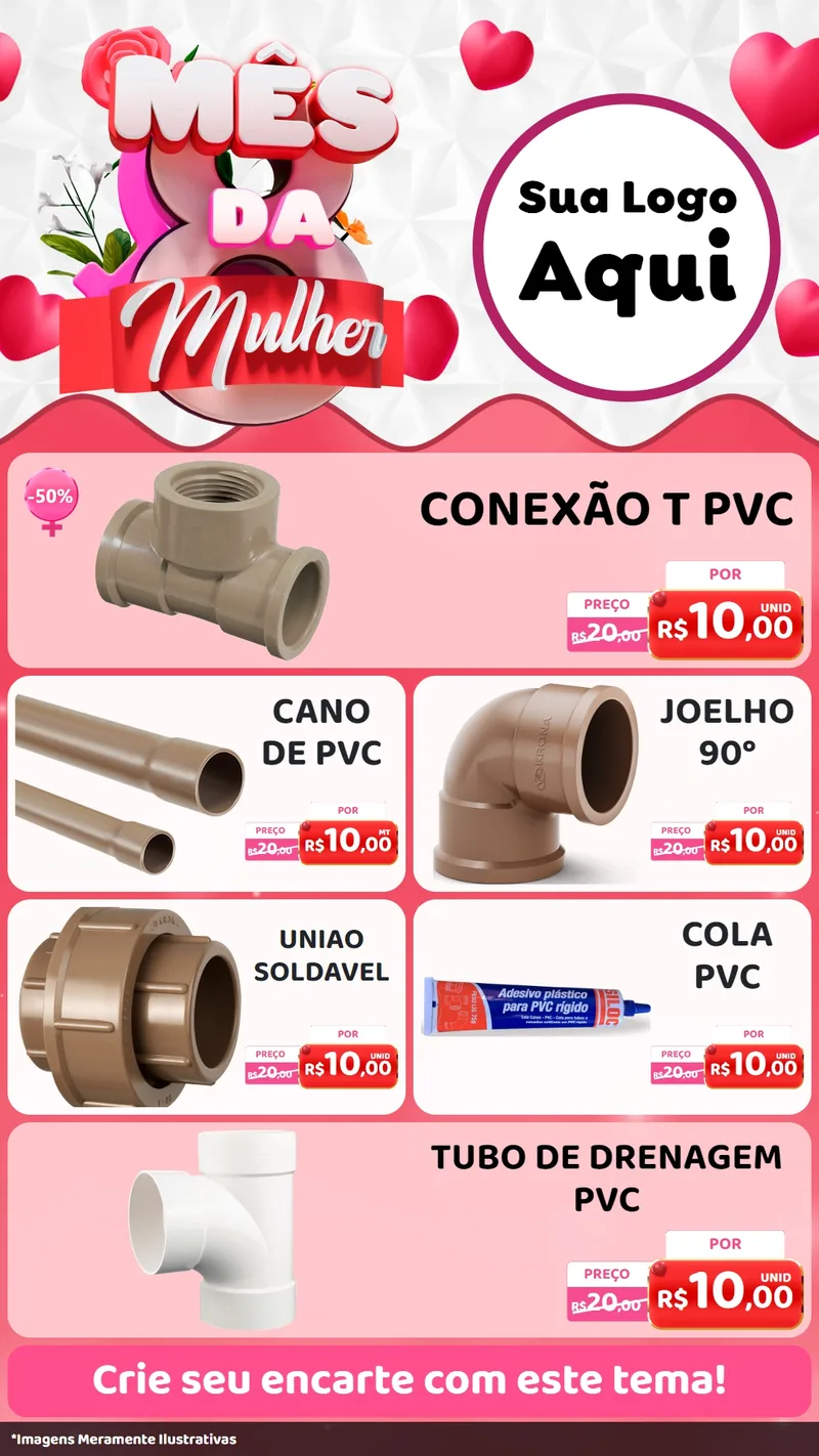 Modelo de TV para TV Vertical com o tema Mês da Mulher para Tubos e conexões