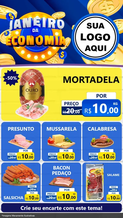 Modelo de Rede Social para Stories com o tema Janeiro da Economia para Frios e Laticínios