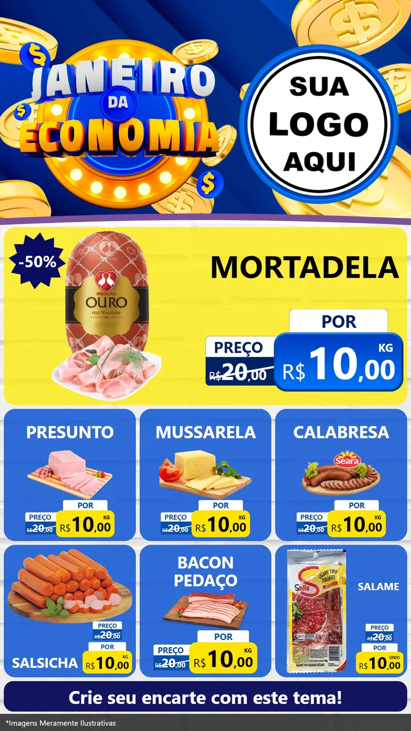 Modelo de Rede Social para Stories com o tema Janeiro da Economia para Frios e Laticínios