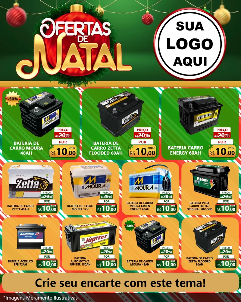 Modelo de Rede Social para Feed Instagram com o tema Ofertas de Natal para Baterias Elétricas
