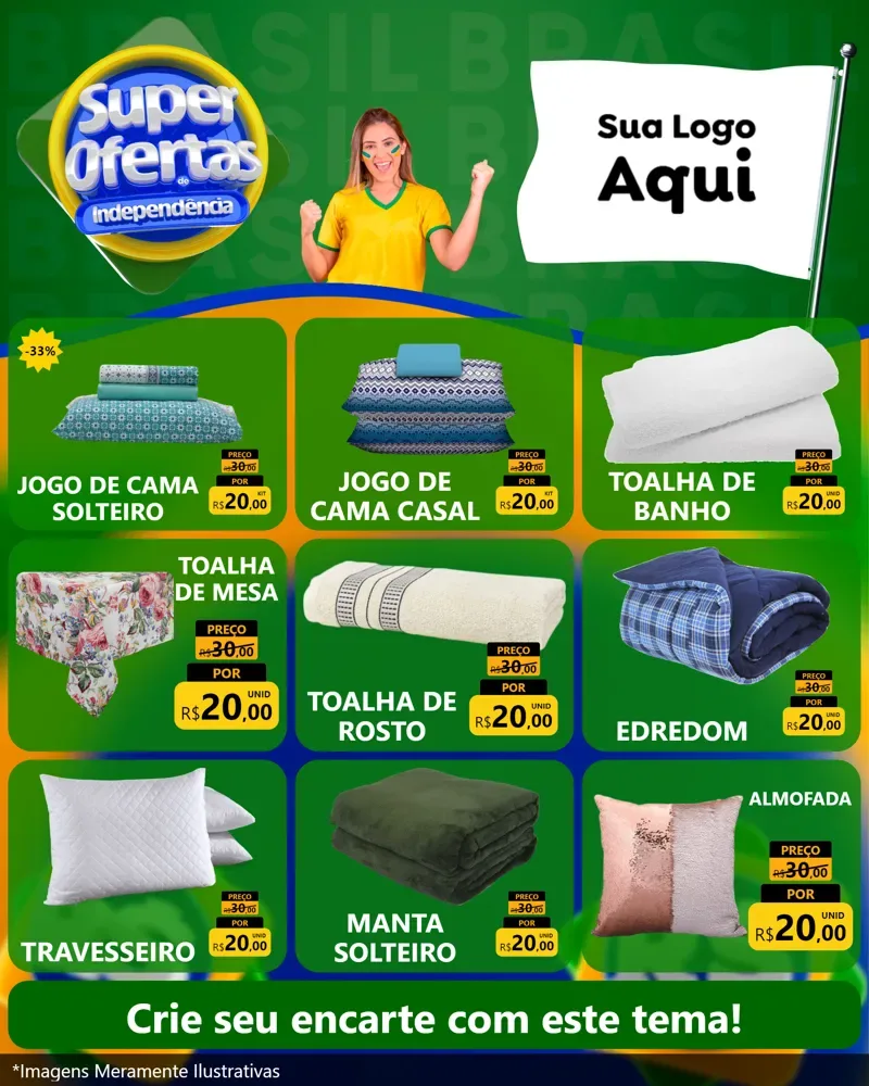 Modelo de Rede Social para Feed Instagram com o tema Super Ofertas de Independência para Cama, Mesa e Banho