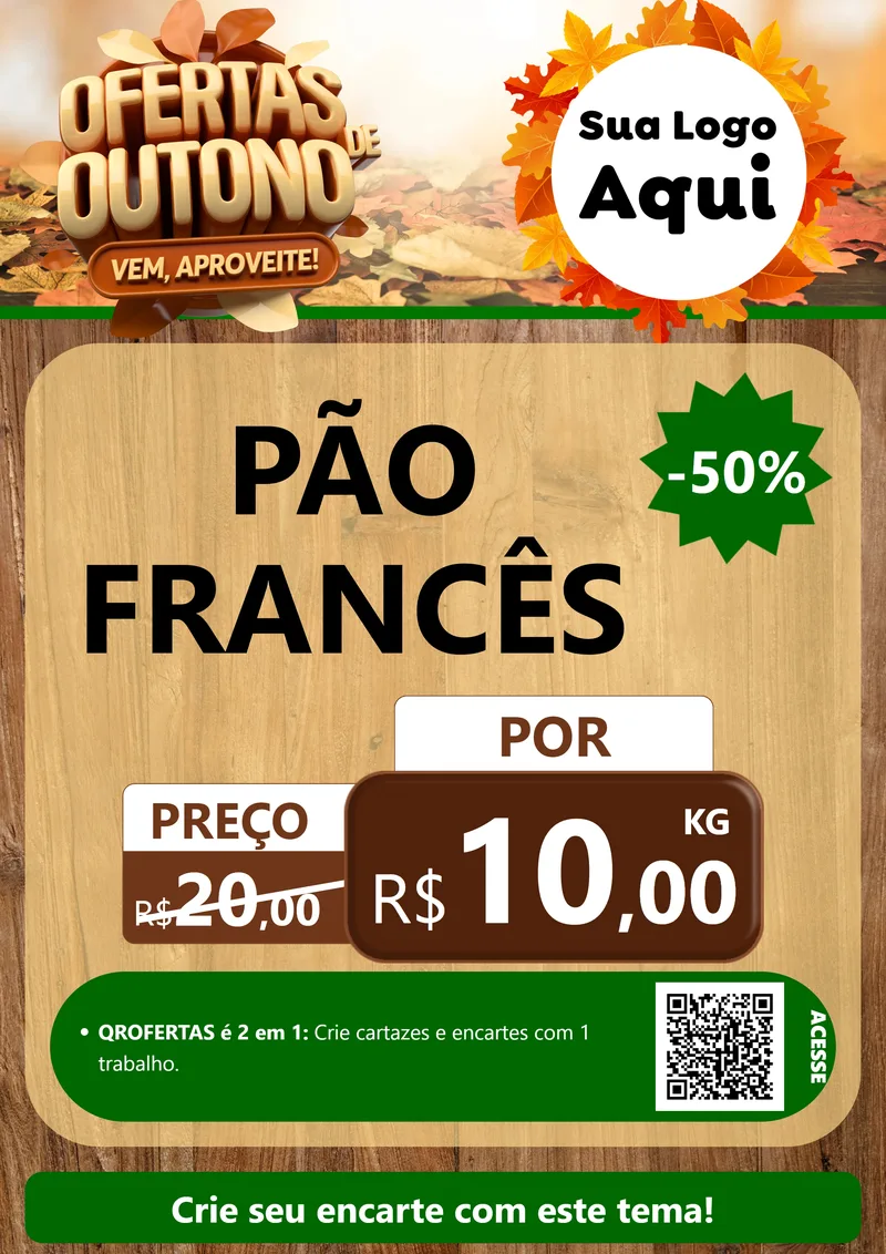 Modelo de Cartaz para Cartaz A4 Vertical com o tema Ofertas de Outono - Vem, Aproveite! para Padaria