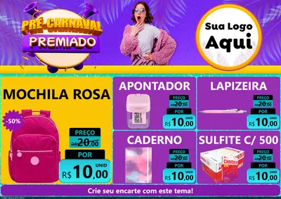 Modelo de Encarte para Encarte A4 Horizontal com o tema Pré-Carnaval Premiado para Papelaria