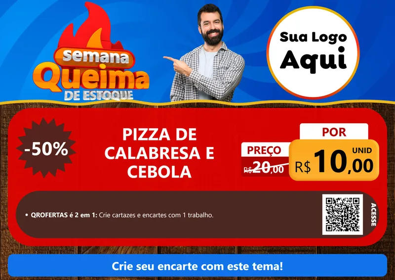 Modelo de Cartaz para Cartaz A4 Horizontal com o tema Semana Queima de Estoque para Pizzaria