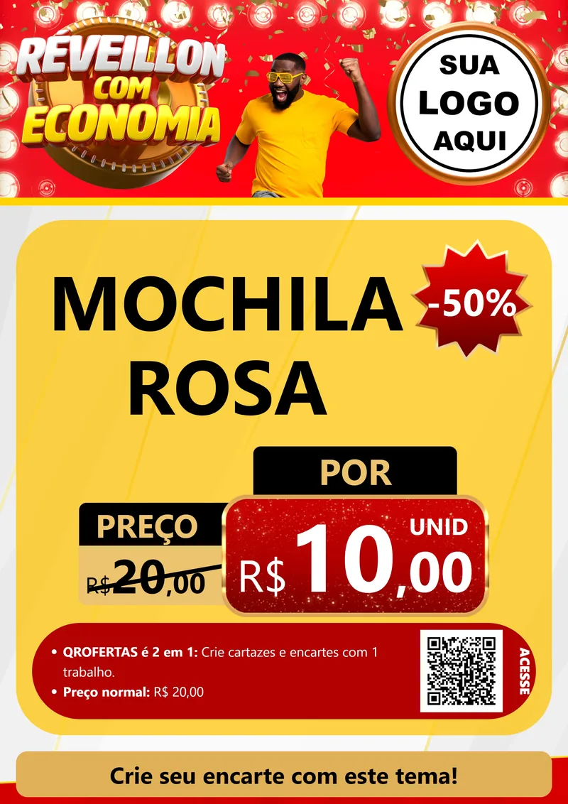 Modelo de Cartaz para Cartaz A4 Vertical com o tema Réveillon com Economia para Papelaria