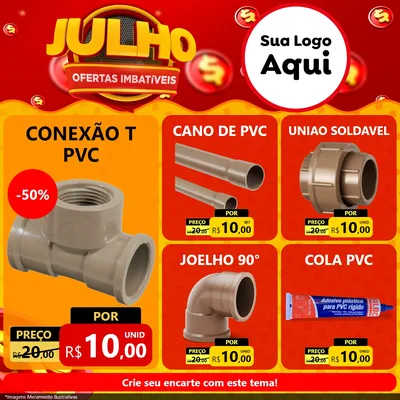 Modelo de Rede Social para Feed Facebook com o tema Julho Ofertas Imbatíveis para Tubos e conexões