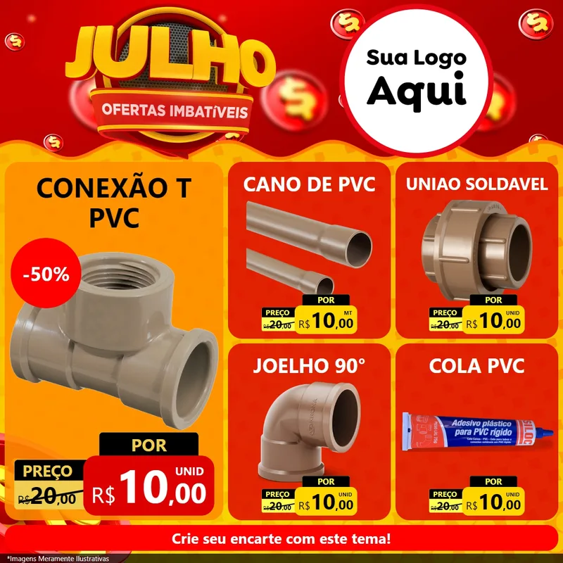 Modelo de Rede Social para Feed Facebook com o tema Julho Ofertas Imbatíveis para Tubos e conexões