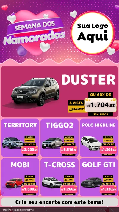 Modelo de Rede Social para Stories com o tema Semana dos Namorados para Concessionaria de Carros