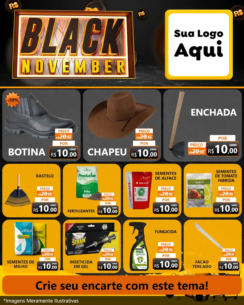 Modelo de Rede Social para Feed Instagram com o tema Black November para Agropecuária