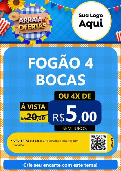 Modelo de Cartaz para Cartaz A4 Vertical com o tema Arraiá de Ofertas para Móveis e Eletro