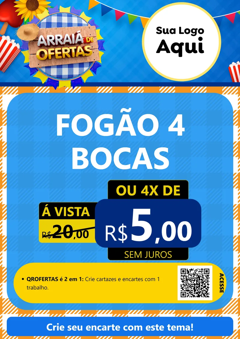 Modelo de Cartaz para Cartaz A4 Vertical com o tema Arraiá de Ofertas para Móveis e Eletro