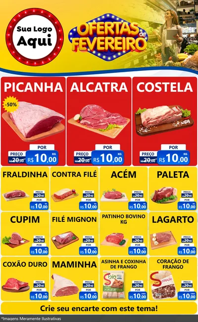 Modelo de Encarte para Encarte Grande com o tema Ofertas de Fevereiro para Açougue