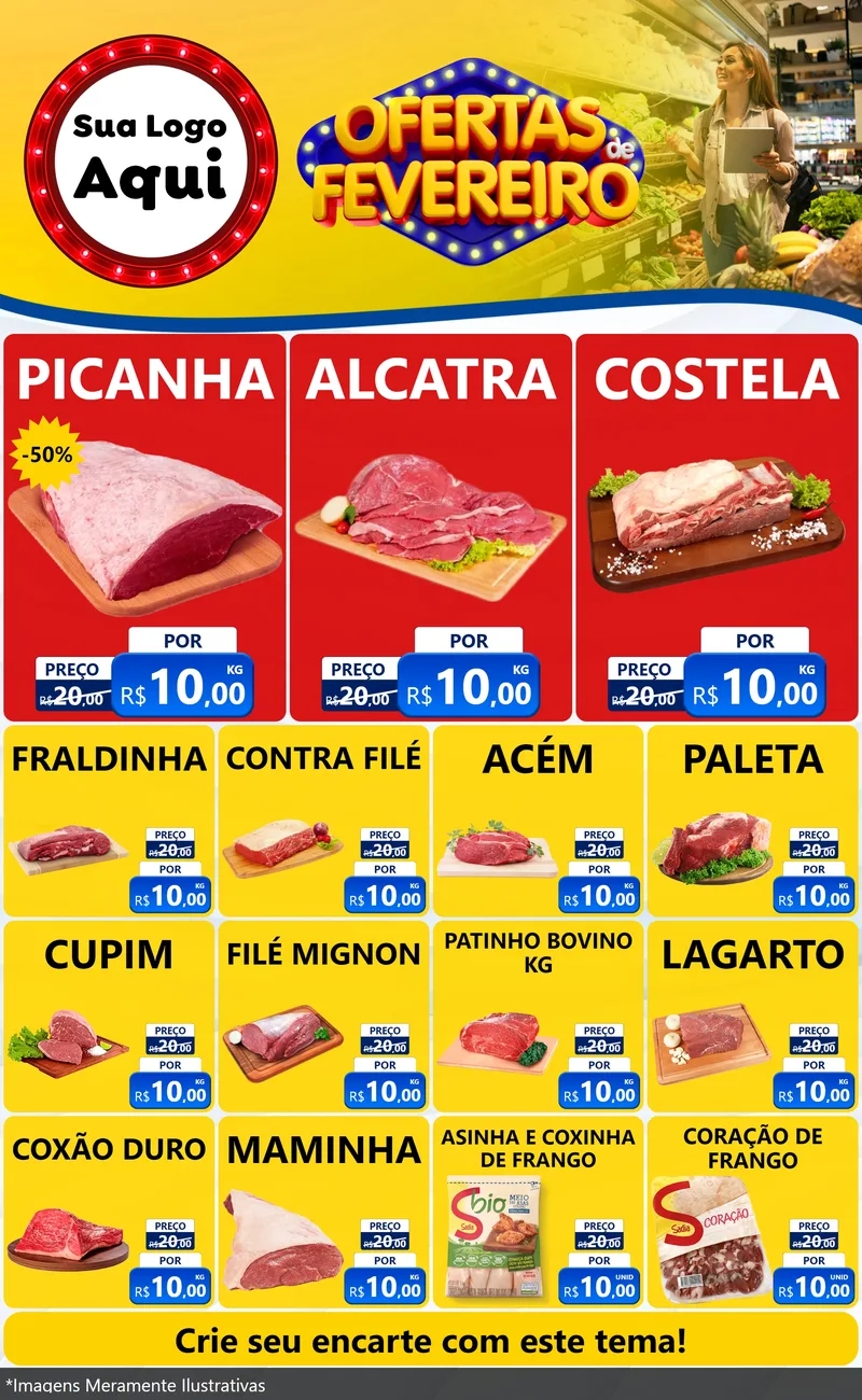 Modelo de Encarte para Encarte Grande com o tema Ofertas de Fevereiro para Açougue