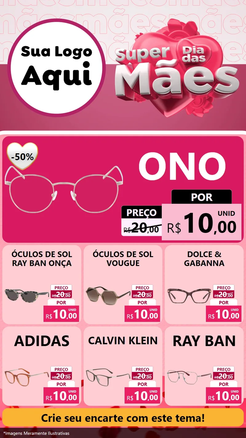 Modelo de Rede Social para Stories com o tema Super Dia Das Mães para Óticas