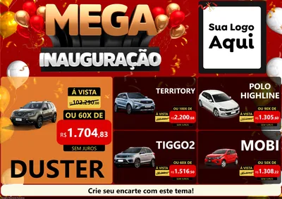 Modelo de Encarte para Encarte A4 Horizontal com o tema Mega Inauguração para Concessionaria de Carros