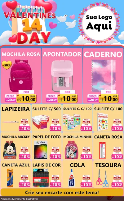 Modelo de Encarte para Encarte Grande com o tema Valentine's Day para Papelaria