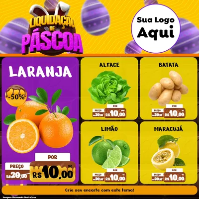 Modelo de Rede Social para Feed Facebook com o tema Liquidação de Páscoa para Hortifrúti