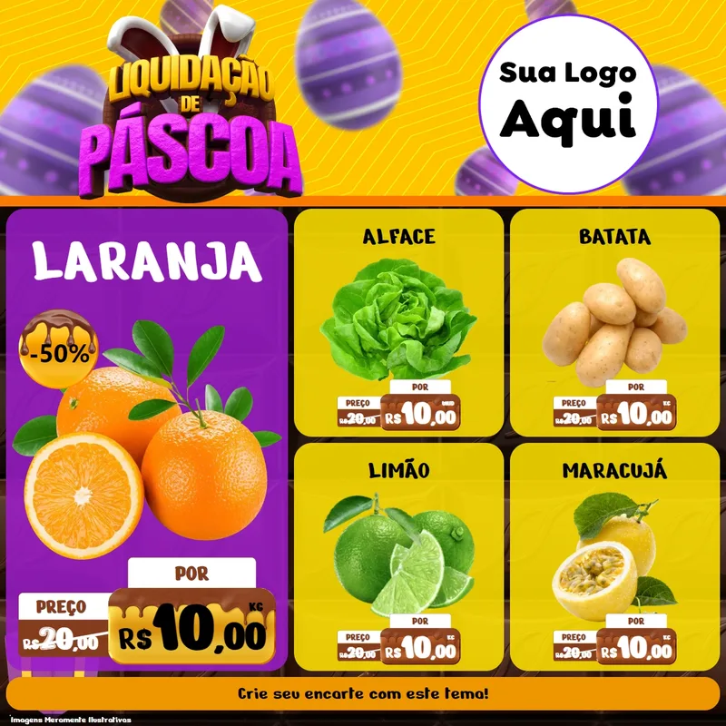 Modelo de Rede Social para Feed Facebook com o tema Liquidação de Páscoa para Hortifrúti
