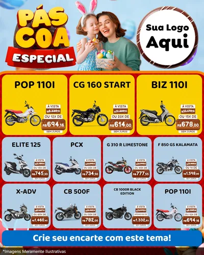 Modelo de Rede Social para Feed Instagram com o tema Páscoa Especial para Concessionaria de Motos