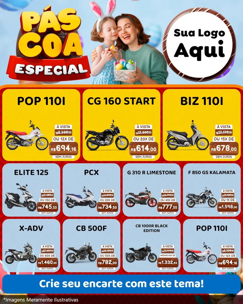 Modelo de Rede Social para Feed Instagram com o tema Páscoa Especial para Concessionaria de Motos