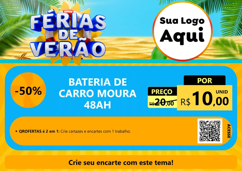 Modelo de Cartaz para Cartaz A4 Horizontal com o tema Férias de Verão para Baterias Elétricas