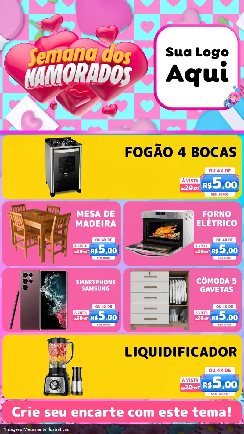 Modelo de TV para TV Vertical com o tema Semana dos Namorados para Móveis e Eletro