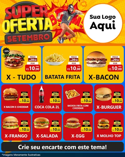 Modelo de Rede Social para Feed Instagram com o tema Super Oferta Setembro para Hamburgueria