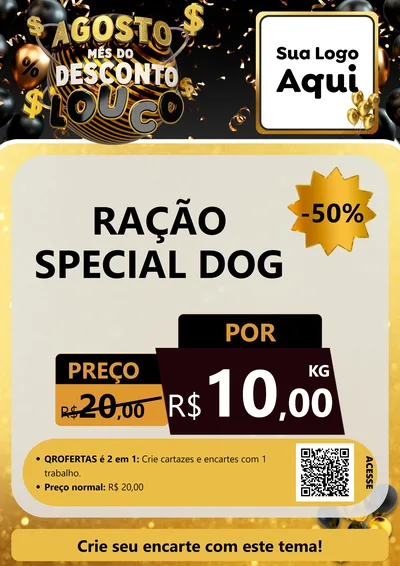 Modelo de Cartaz para Cartaz A4 Vertical com o tema Agosto Mês do Desconto Louco para Pet Shop