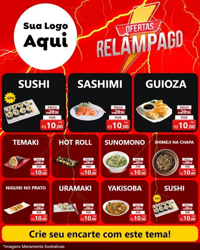 Modelo de Rede Social para Feed Instagram com o tema Ofertas Relâmpago para Comida japonesa