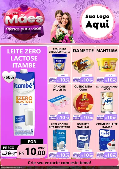 Modelo de Encarte para Encarte A4 Vertical com o tema Dia das Mães Ofertas para Você! para Frios e Laticínios